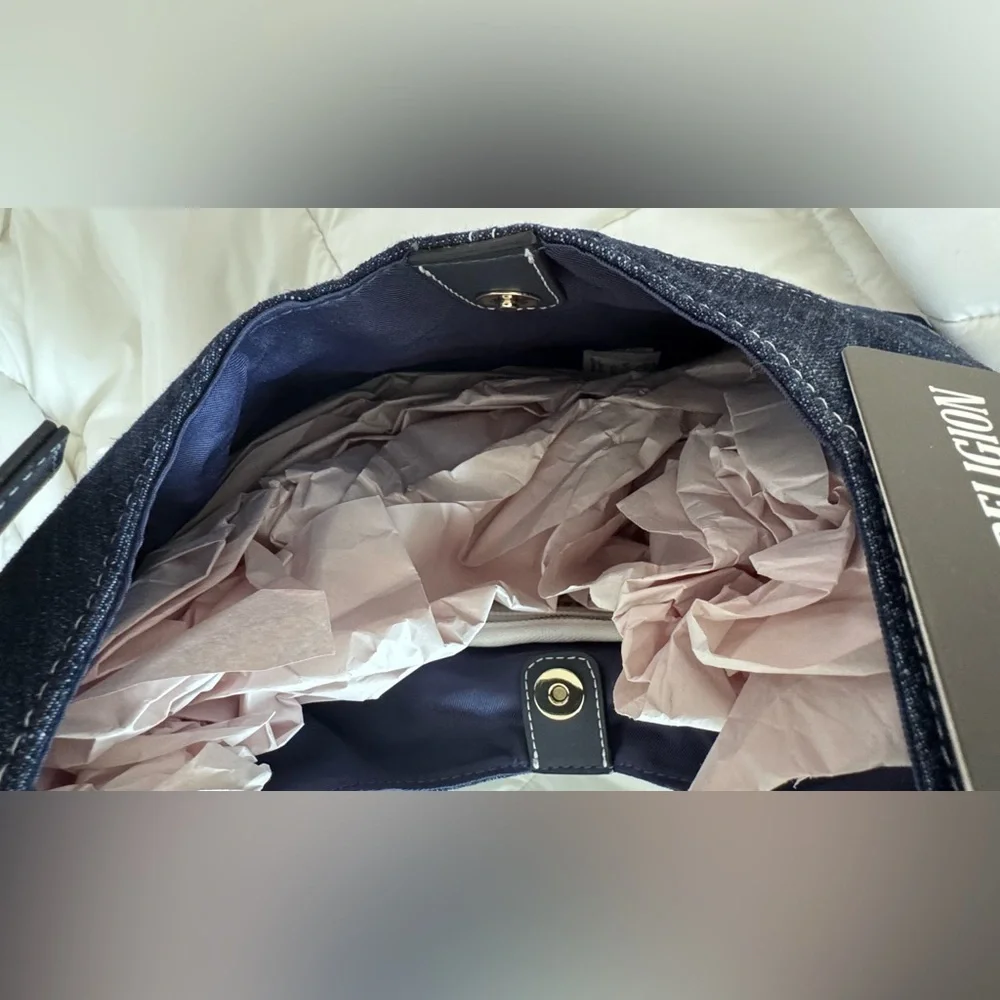 True Religion Indigo Denim Logo Hobo Bag with Silver Hardware